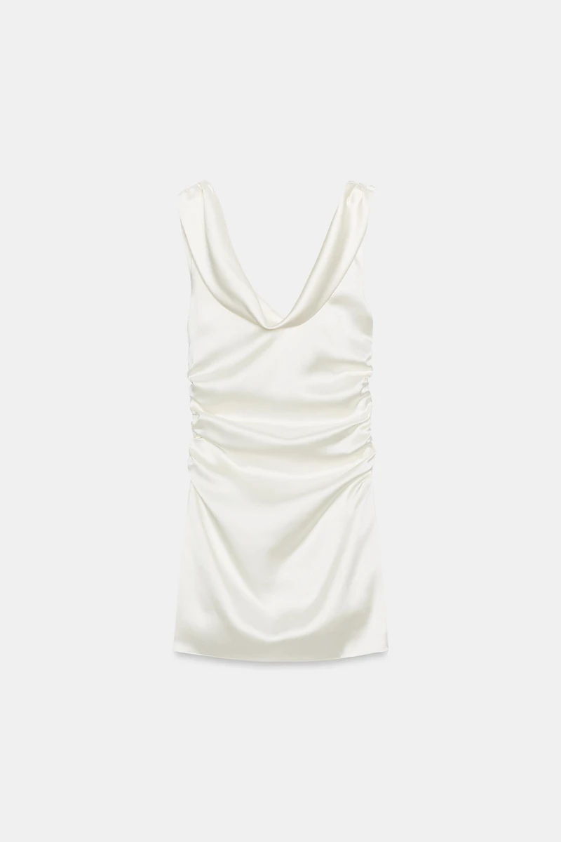 DRAPED SATIN MINI DRESS