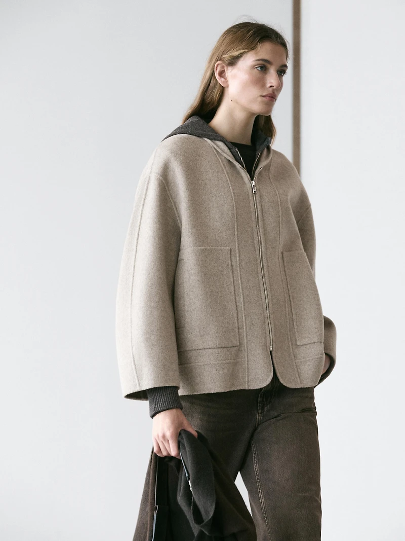 Zip-up wool blend coat