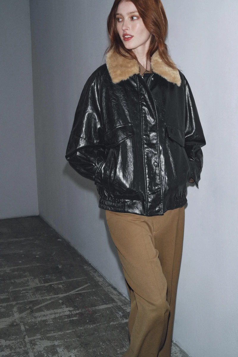 VESTE AVEC COL EFFET FOURRURE ZW COLLECTION