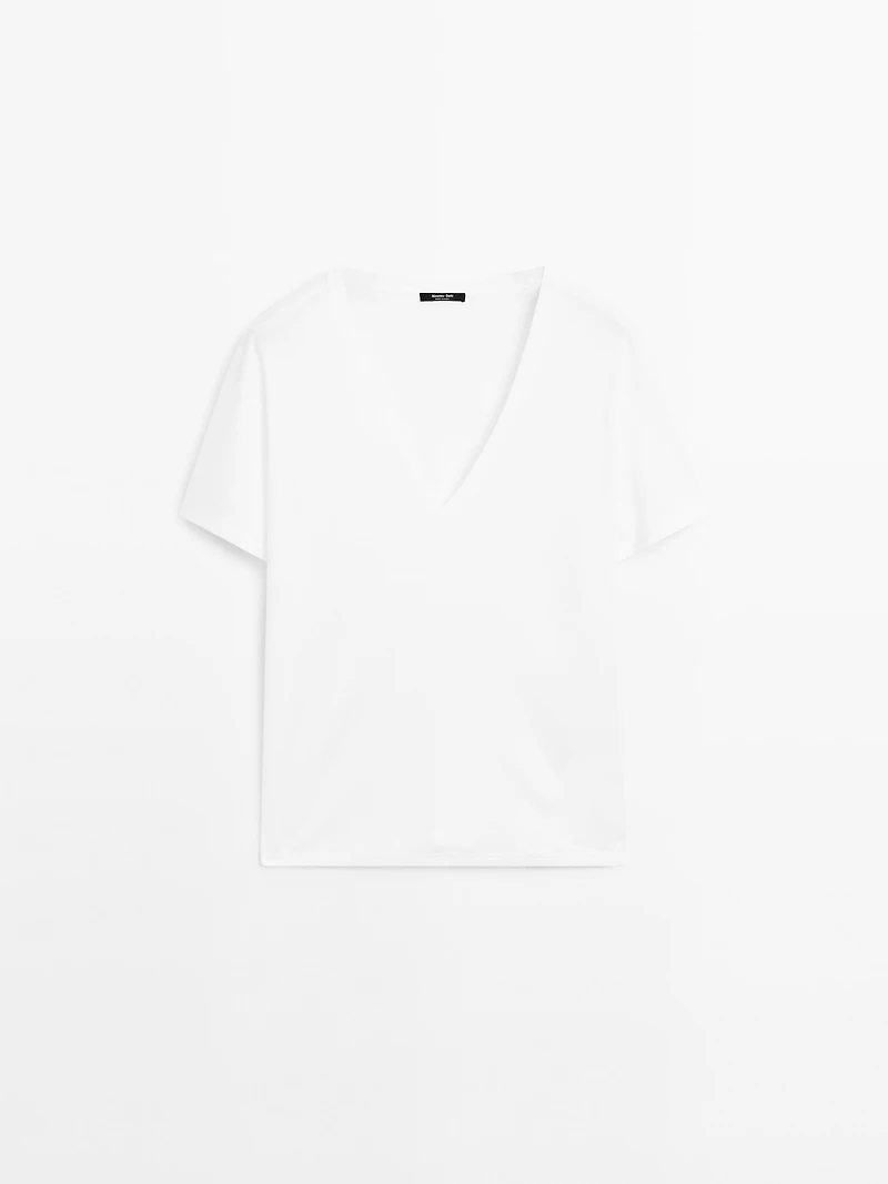 T-shirt 100 % coton à col en V