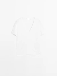 T-shirt 100 % coton à col en V