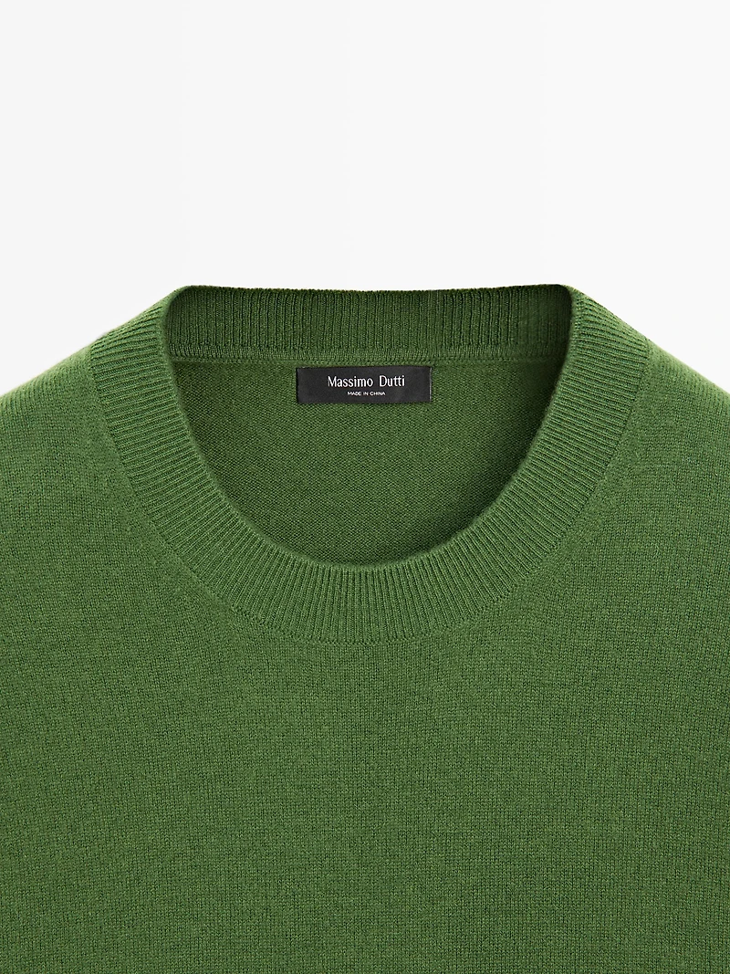 Wool blend crew neck knit sweater
