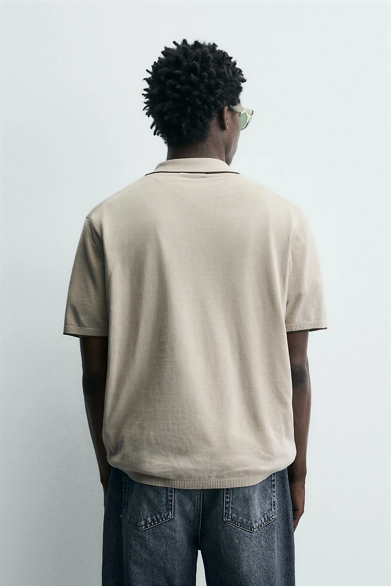 CONTRAST RIB KNIT POLO SHIRT