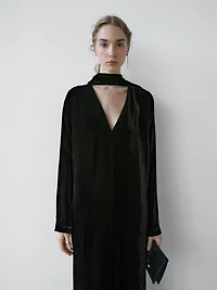 Long velvet dress with tied neck - STUDIO
