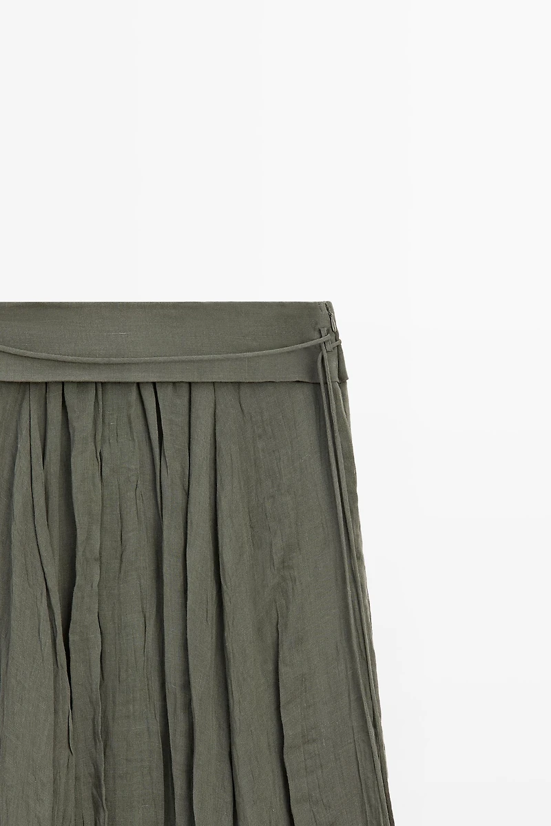 Ramie blend midi skirt with gathered detail