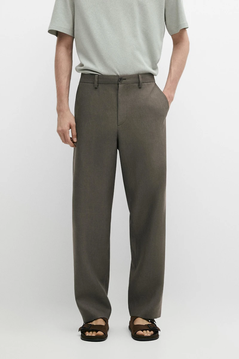 100% linen straight-leg trousers