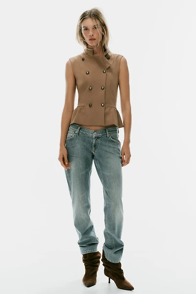 PEPLUM BUTTON VEST TOP