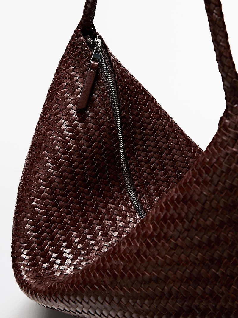 Grand sac satchel tressé en cuir nappa