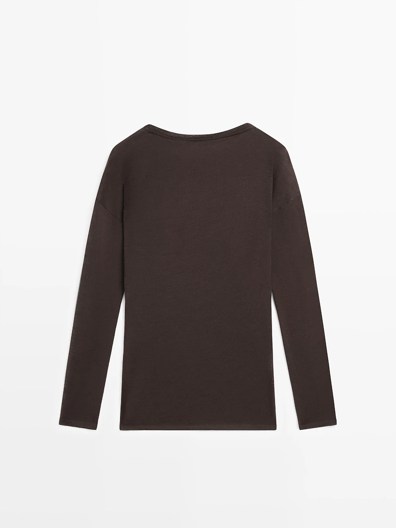 Draped wool blend top with batwing sleeves