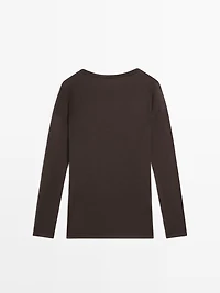 Draped wool blend top with batwing sleeves