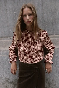 GINGHAM RUFFLE BLOUSE