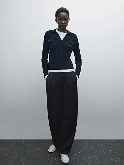 Flowing textured satin trousers