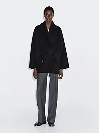 Wool blend mid-length coat with lapel collar