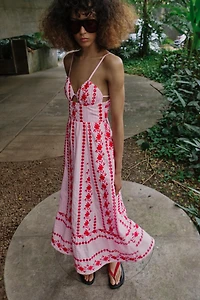 EMBROIDERED EYELET MIDI DRESS