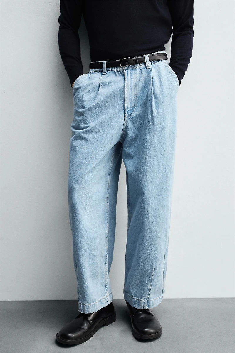 PLEATED WIDE FIT DENIM CHINO PANTS