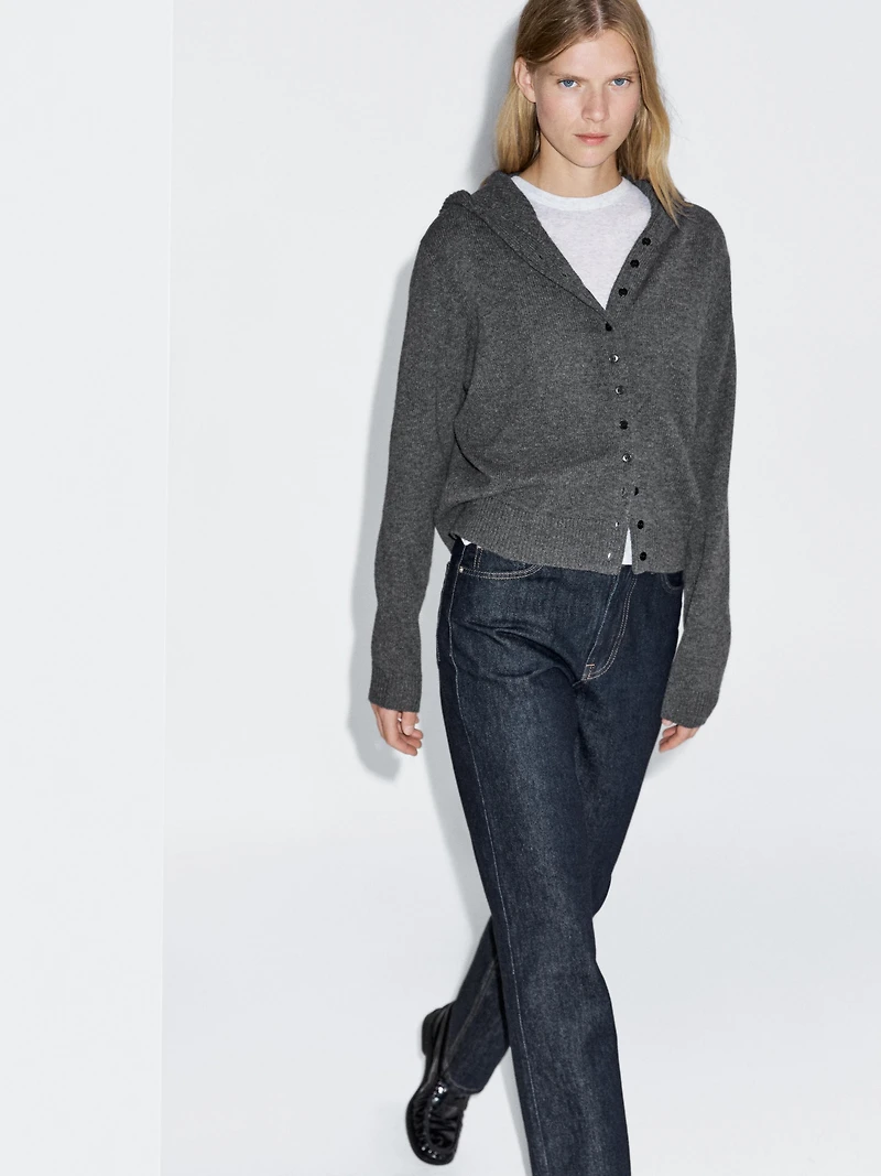 Cardigan à capuche 100 % laine