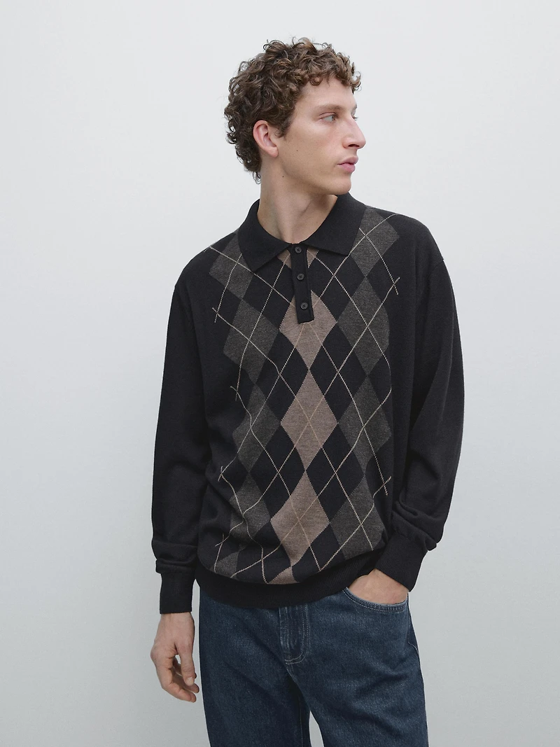 Knit sweater with argyle detailing