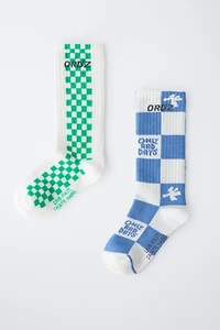 TWO-PACK OF CHECKERED LOGO HIGH SOCKS