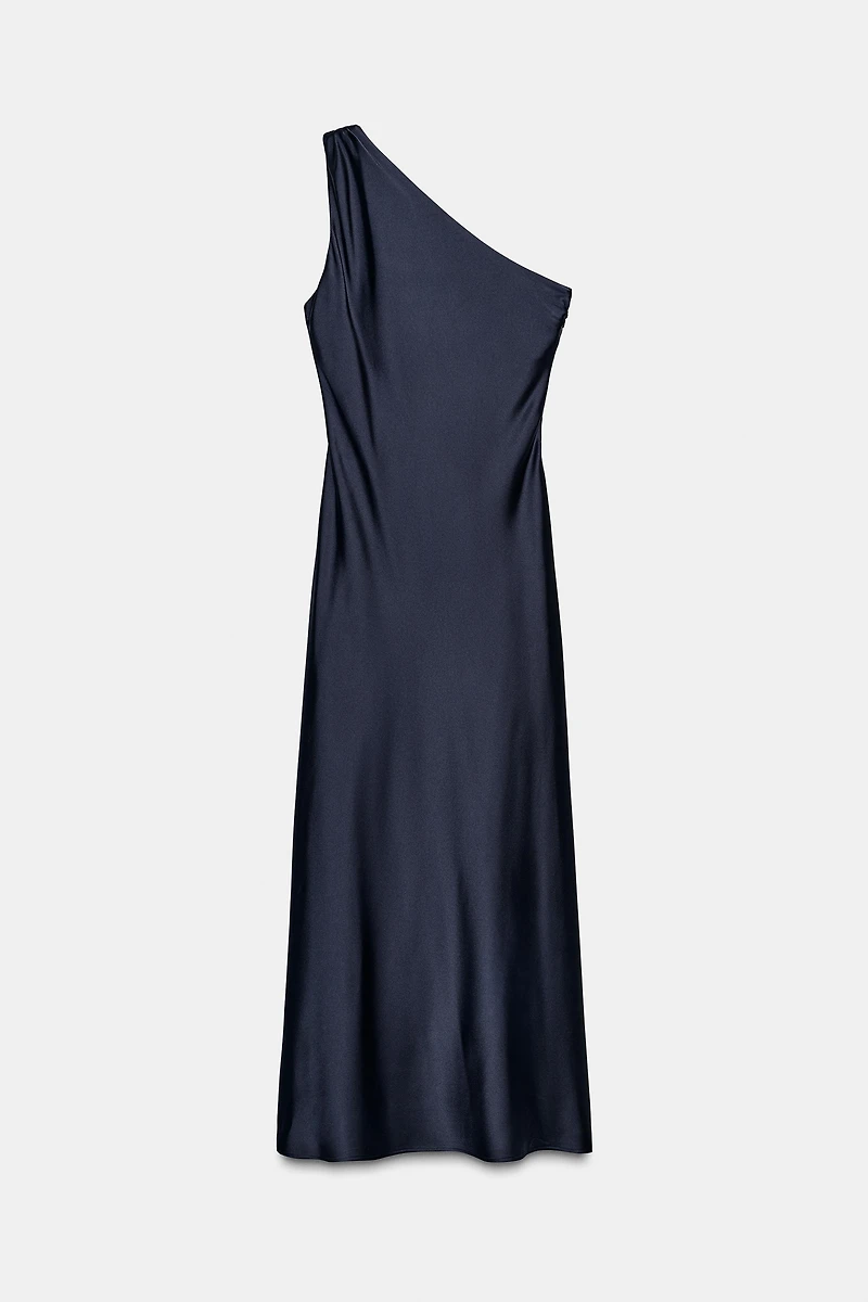 ASYMMETRIC SATIN MIDI DRESS