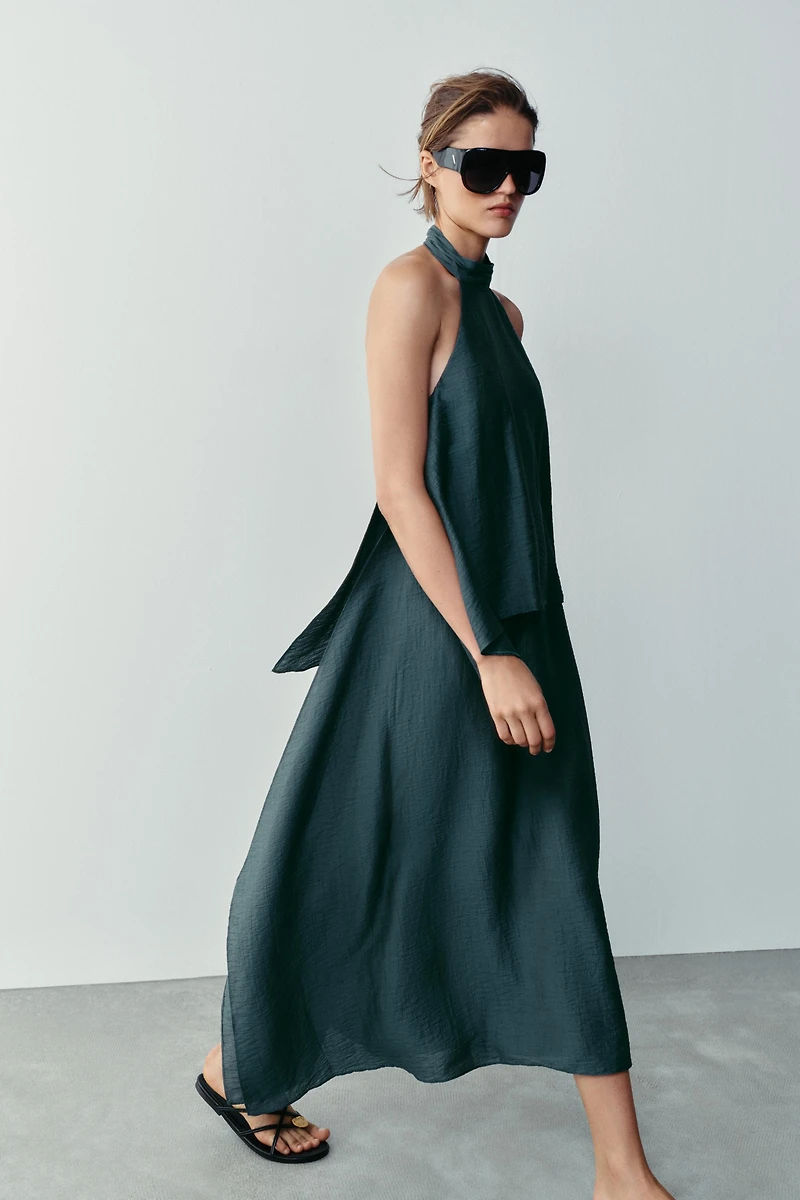 LINEN HALTER MIDI DRESS