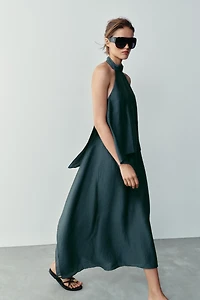 LINEN HALTER MIDI DRESS