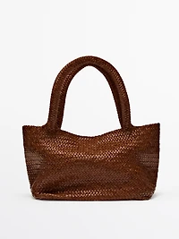 Sac tote tressé moyen format en cuir nappa