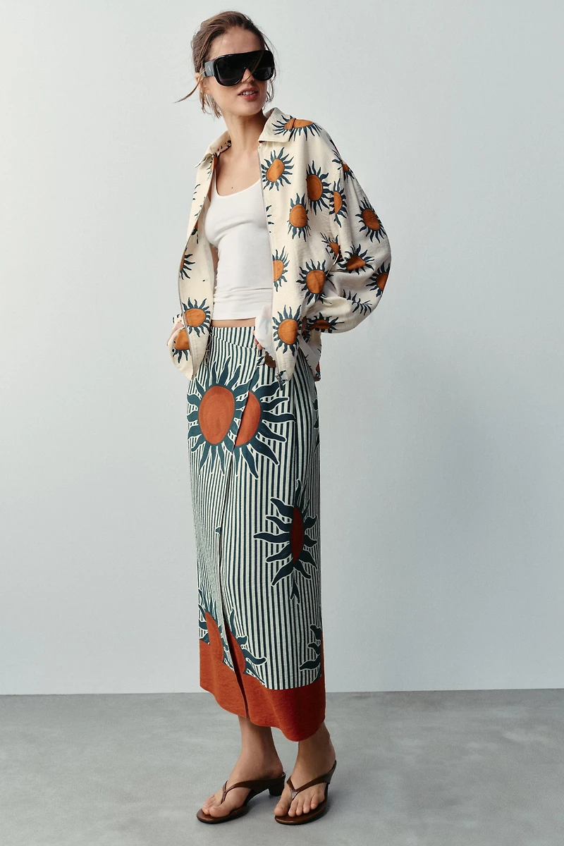 PRINTED MIDI SARONG SKIRT