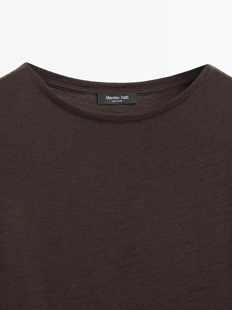 Draped wool blend top with batwing sleeves