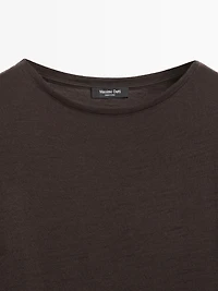 Draped wool blend top with batwing sleeves