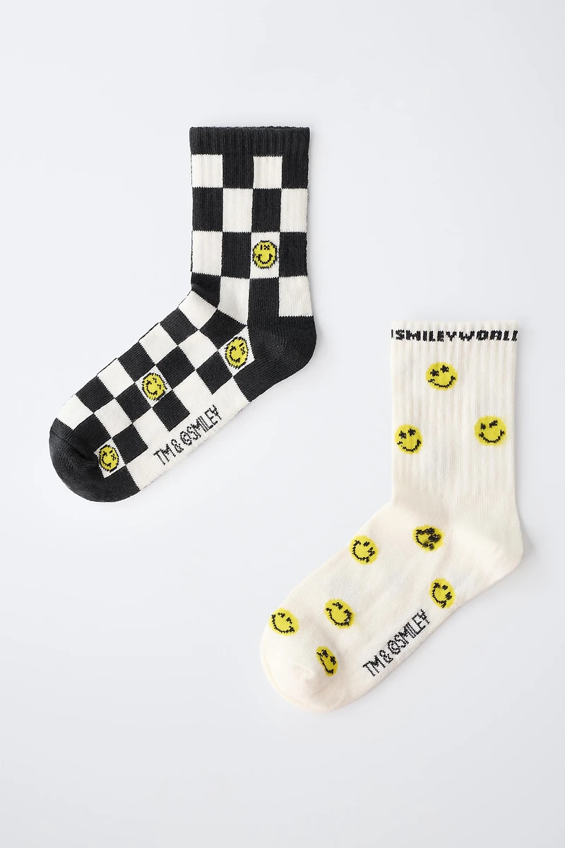 TWO-PACK OF SMILEYWORLD ® CHECKERED MID-CALF SOCKS