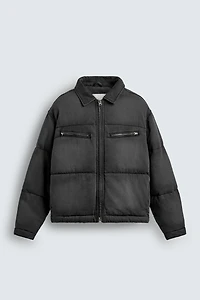 WASHED DENIM QUILTED JACKET