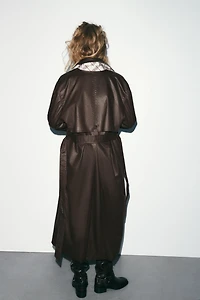 LONG WAXED PLAID TRENCH COAT