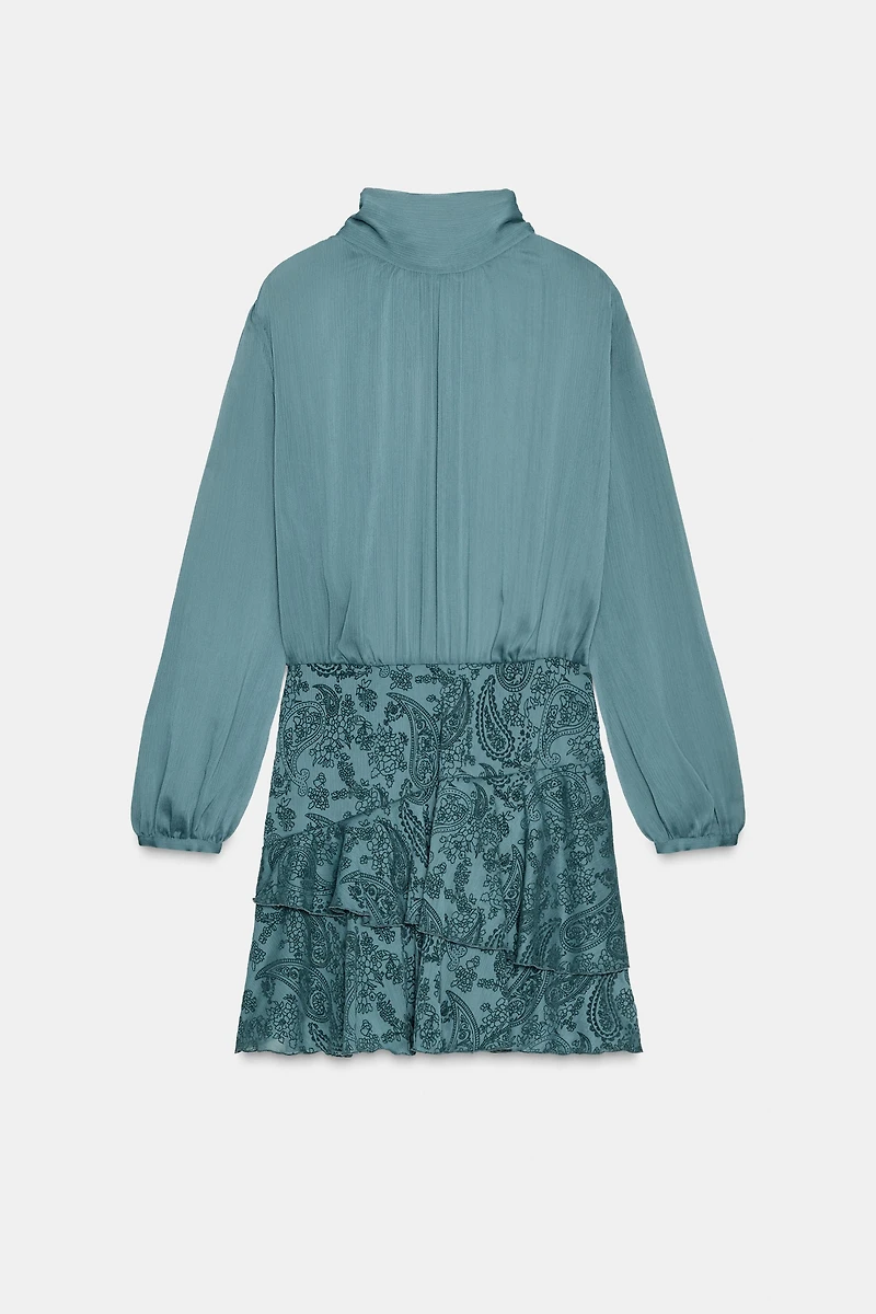 RUFFLED COMBINATION MINI DRESS