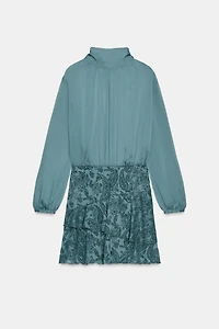 RUFFLED COMBINATION MINI DRESS