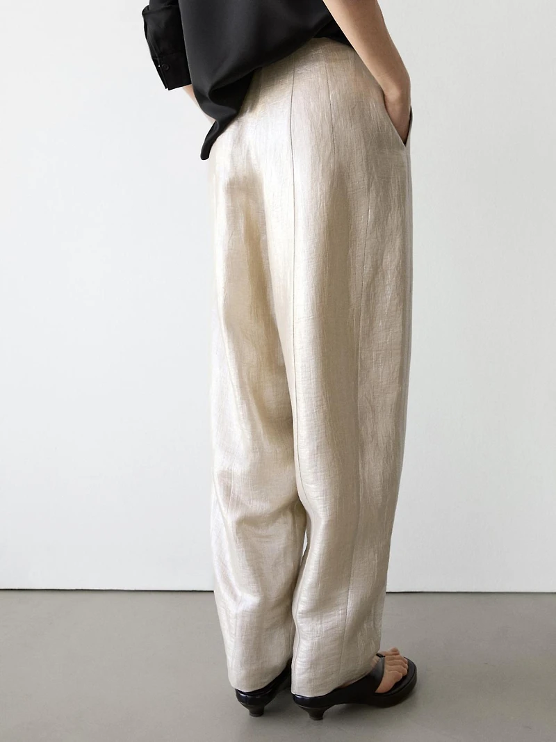 Flowing metallic linen trousers