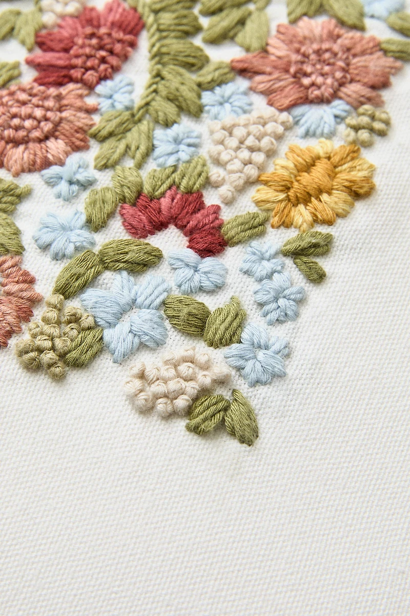 FLORAL EMBROIDERED THROW PILLOW COVER