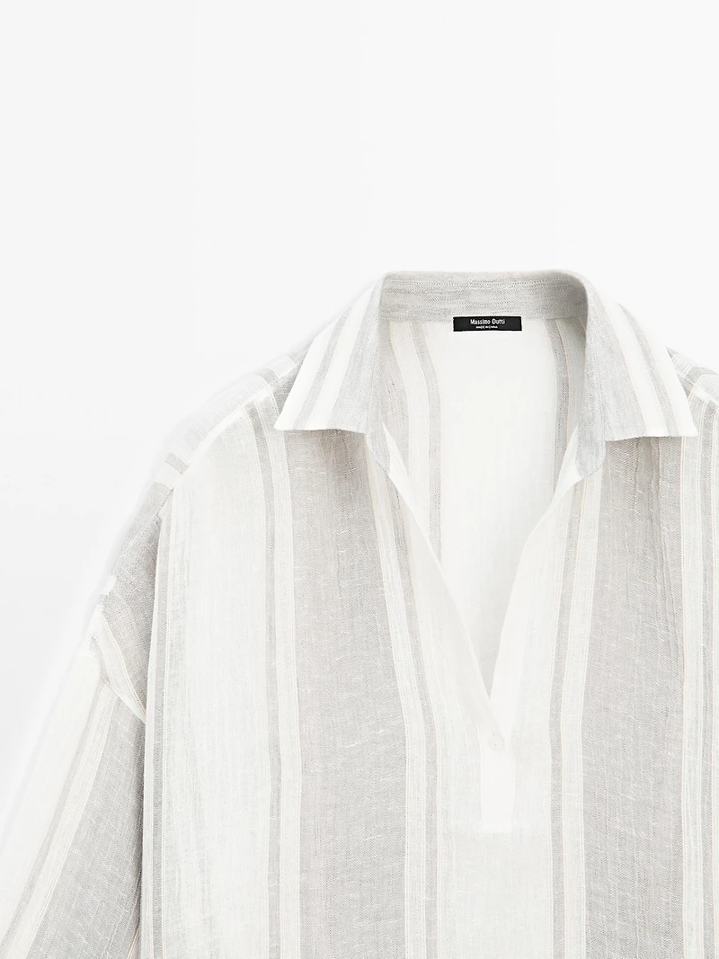 Flowing striped linen blend blouse