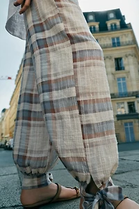 PLAID BOW BALLOON PANTS