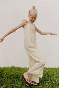 LONG LACE TRIM JUMPSUIT WITH LINEN