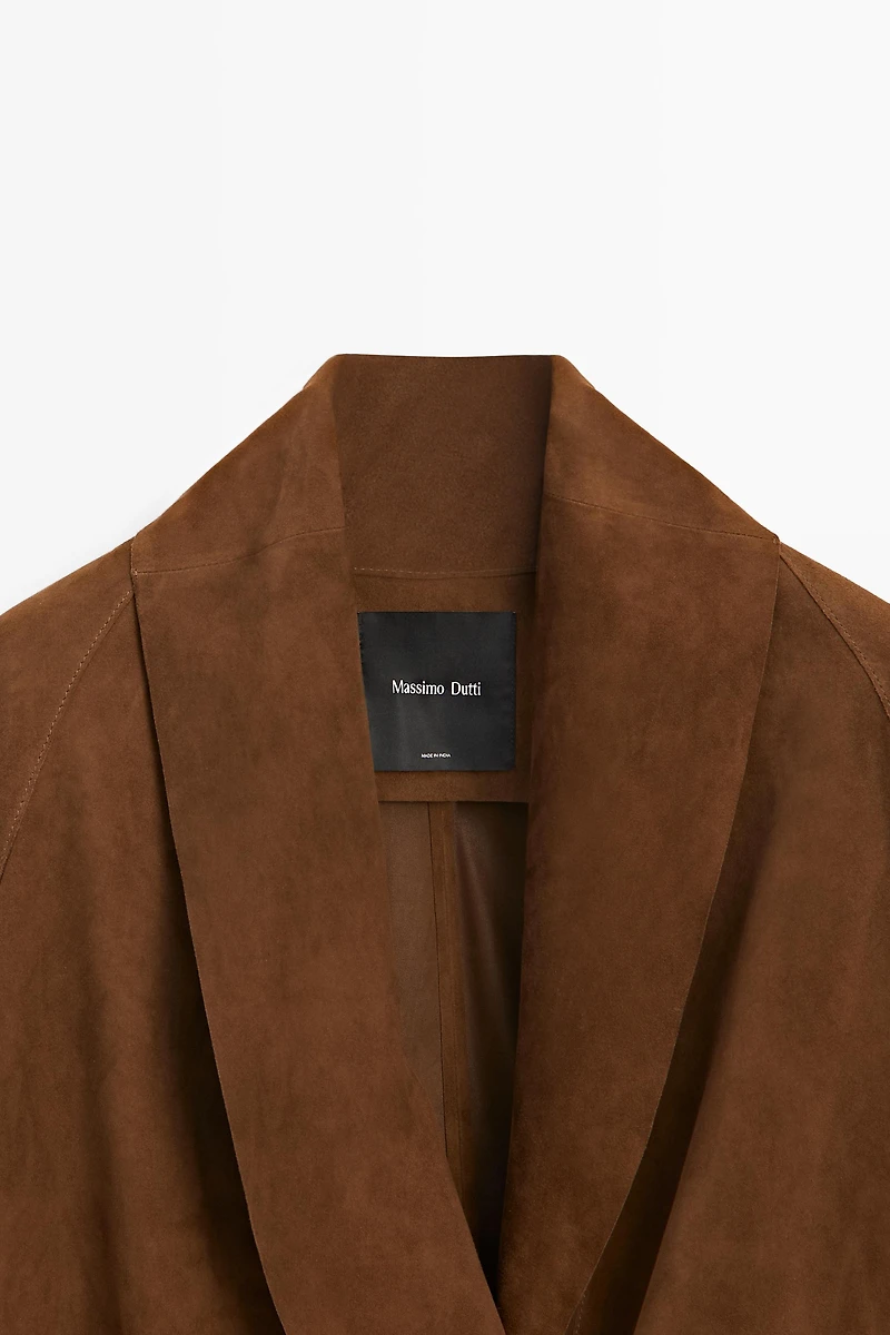 Suede leather wrap kimono