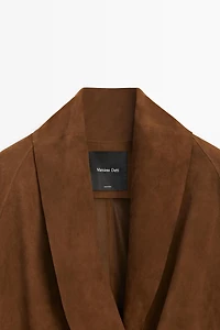 Suede leather wrap kimono