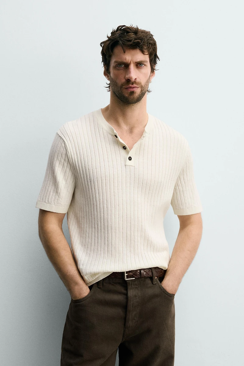 RIB KNIT HENLEY T-SHIRT