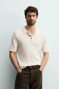 RIB KNIT HENLEY T-SHIRT
