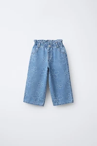 EMBROIDERED FLORAL WIDE LEG JEANS