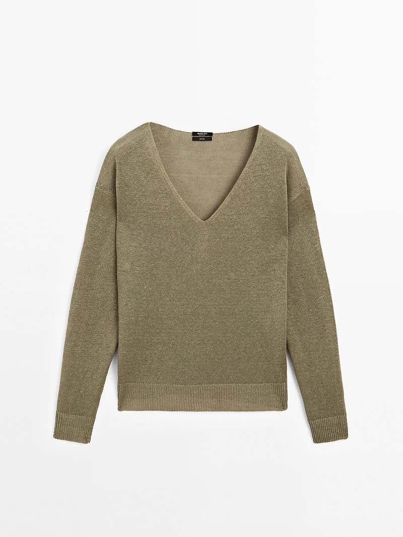 100% linen long sleeve knit sweater