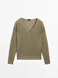 100% linen long sleeve knit sweater
