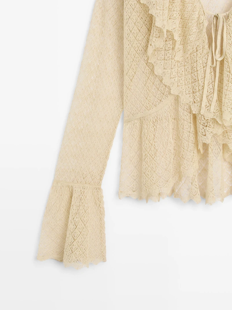 Linen blend cardigan with ruffle details