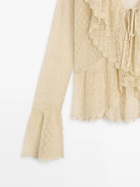 Linen blend cardigan with ruffle details