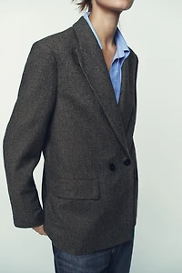 OVERSIZED PLAID DOUBLE-BREASTED WOOL BLAZER