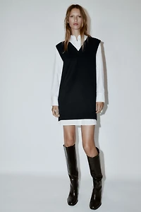 COMBINATION POPLIN MINI DRESS